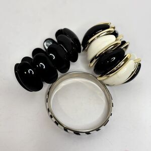 Fashion Bracelet Set 3pc Stretch Bangle Black White Gold Tone Womens